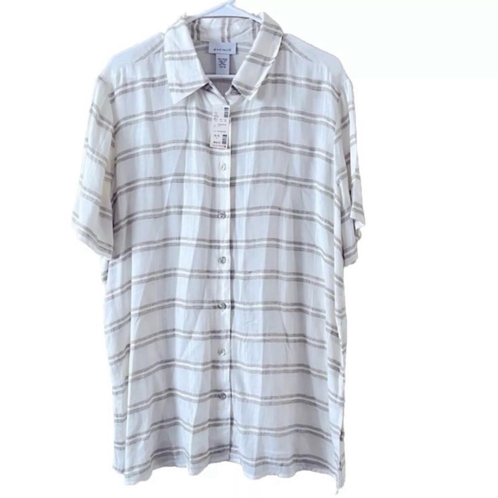 VTG Women's Avenue Beige Tan Stripes Linen Blend Button Up Top Size 14/16 NWT